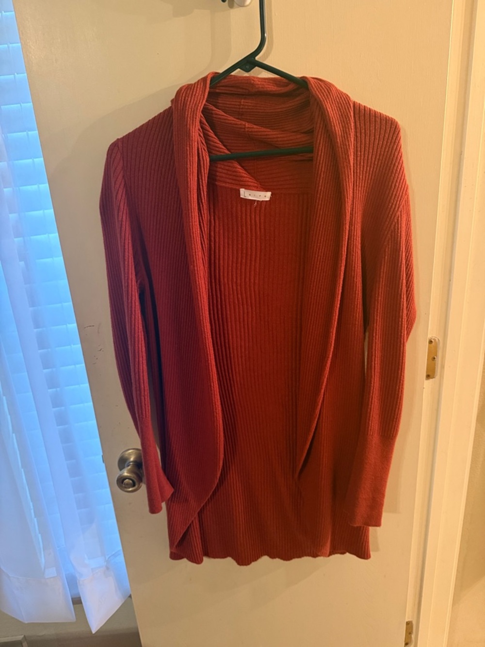 Leith Ribbed Open-Front Cardigan in Rust